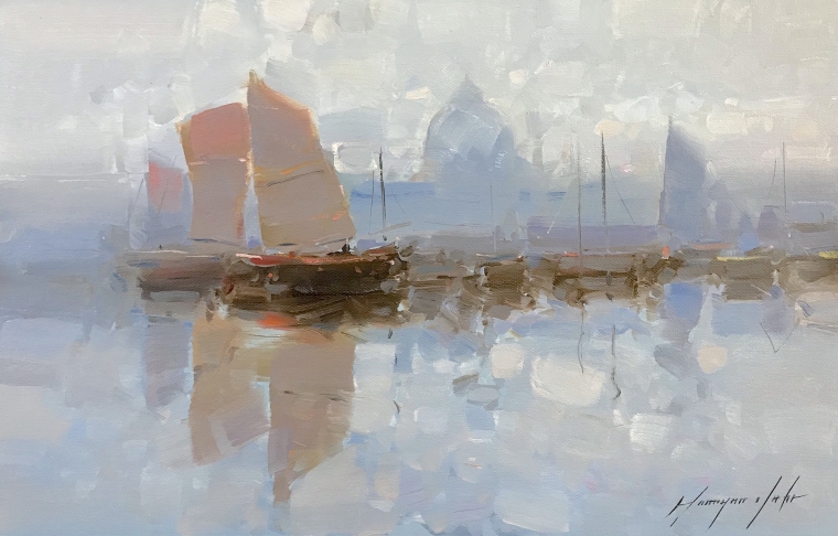 Venice Harbor, Original oil Painting, Handmade artwork, One of a Kind                          